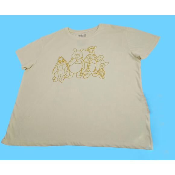 Disney Unisex XXL T-Shirt Winnie The Pooh Tigger Eyeore Piglet Yellow Crew Neck - Picture 1 of 5
